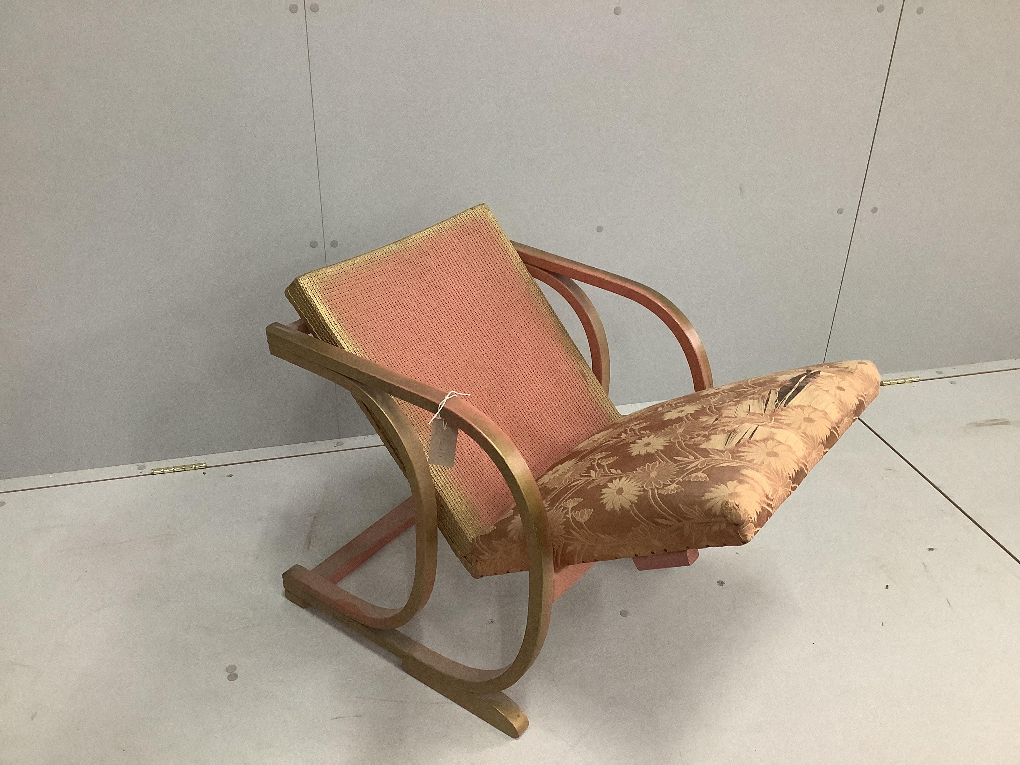 A Lloyd Loom adjustable chair with bentwood arms, width 52cm, depth 51cm, height 80cm